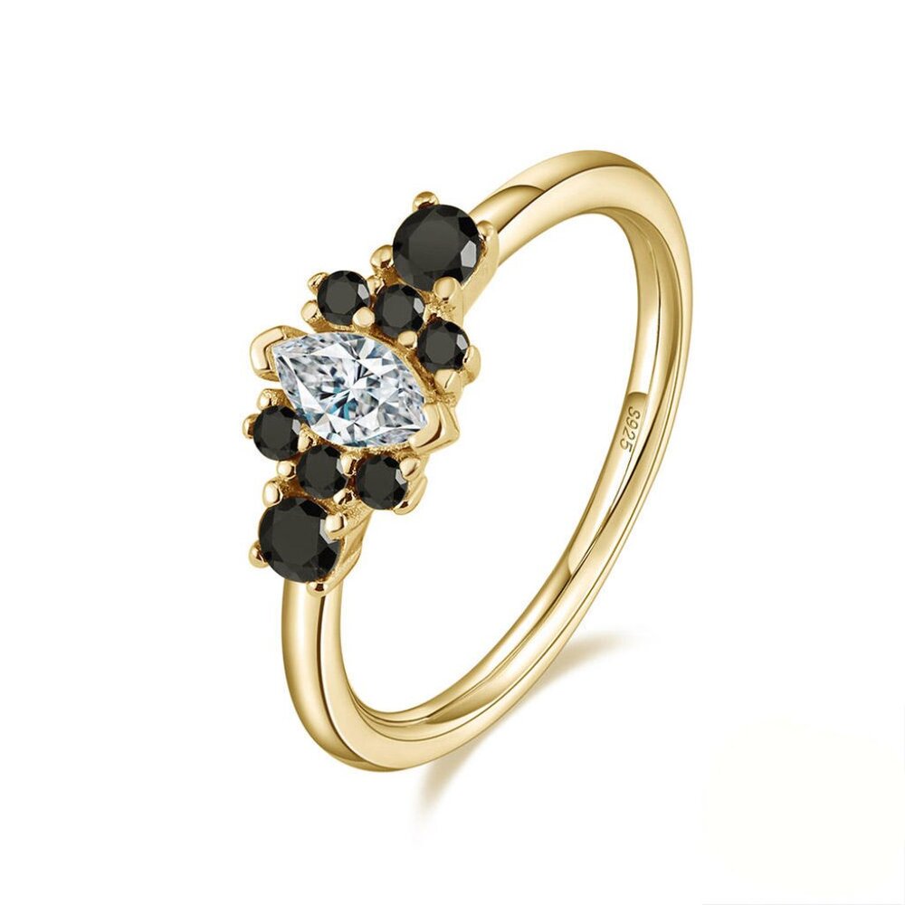 Black Stone Gold Ring – Dainty 14K Gold Ring for Women - Minimalist Black Ring